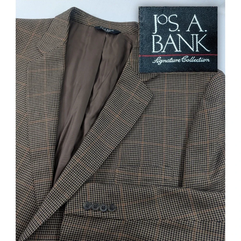 Jos A Bank Signature Suit Jacket Brown Glenn Check 56P R 60